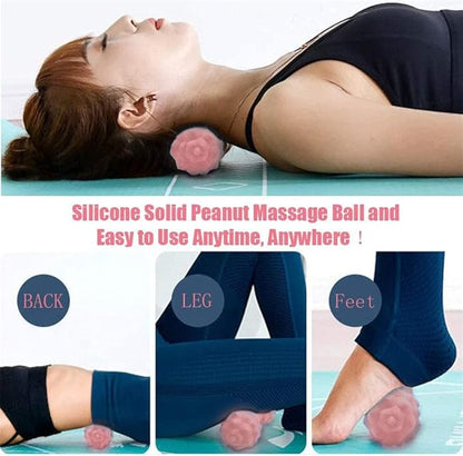 Massage Ball Set, Peanut Massage Ball Double Lacrosse Massage Roller Balls, Acupoint Myofascial Release Muscle Knot Ball, Deep Tissue Trigger Point Therapy Massage Tool for Back Neck Shoulder (Pink)