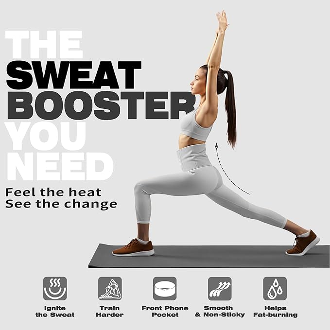 Waist Trimmer Belt for Men & Women – Silver Ion Sweat Belt, Anti-Slip Sauna Trainer, With Pocket & Precision Fit
