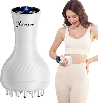 3-in-1 Handheld Lymphatic Drainage Massager with Red Light, Heat & Vibration - Cordless Anti Cellulite Massage Tool for Body Relaxation, 3 Modes & 9 Speeds for Belly, Legs, Thighs