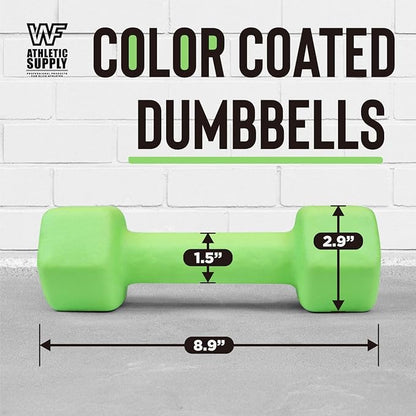 WF Athletic Supply Vibrant Multiple Color Hex Shaped Neoprene Dumbbells/Hand Weights with Non-Slip Grip for Home Gym Equipment Workouts Strength Training Free Weights - Sold in Pairs