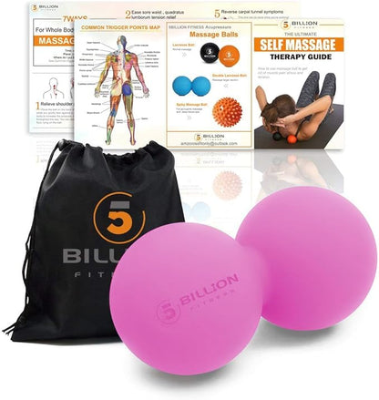 5BILLION Peanut Massage Ball - Double Lacrosse Massage Ball & Mobility Ball for Physical Therapy, Deep Tissue Massage Tool for Myofascial Release, Muscle Relaxer, Pink