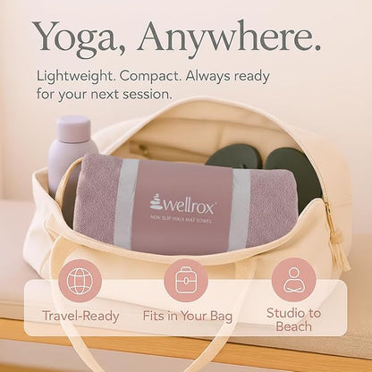 Wellrox Microfiber Yoga Mat Towel with Grip – Ultra Absorbent, Super Soft, and Quick Dry Hot Yoga Towel Non Slip for Pilates, Bikram, and Fitness Workouts (74” x 26”, Rose)