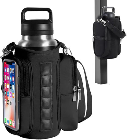 Magnetic Gym Bag, Magnetic Water Bottle Carrier Holder Gym Crossbody Sling Phone Pocket with Strap 6 Strong Magnets Pouch Sleeve for Men Women Travel Work Sports Fitness Accessories Organizer