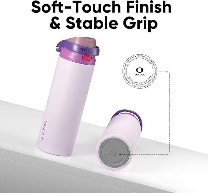 ENCOOL Leakproof Insulated Water Bottle with Straw Dual-Sip Water Bottle Bag-Safe Design for Work, Commute & Gym – Keeps Drinks Cold All Day, 24 oz, Purple Cabbage