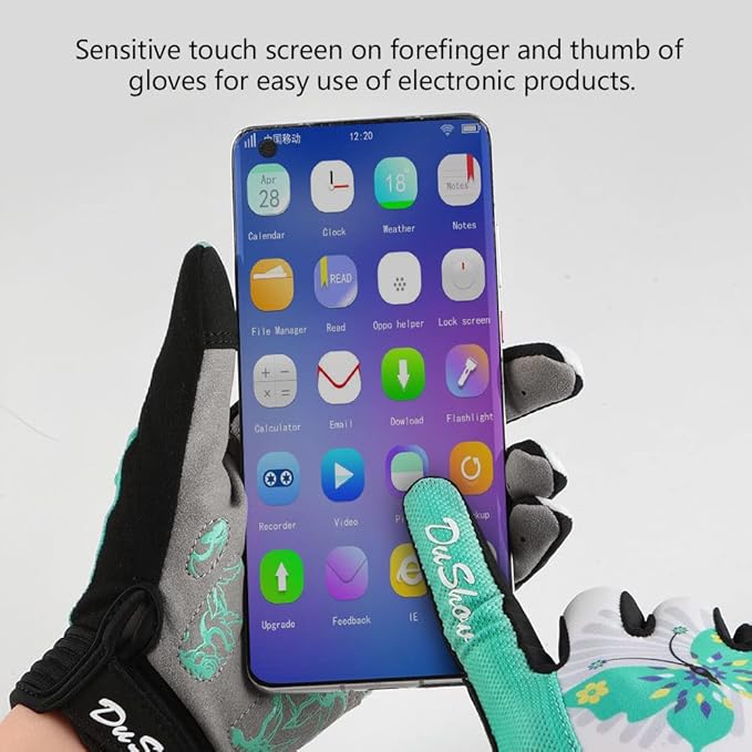 DuShow Bike Gloves for Women Cycling,Pink Floral Workout Gloves Women,Full Finger Biking Driving Riding Gloves for Women,Gel Padded Touch Screen Gym Gloves