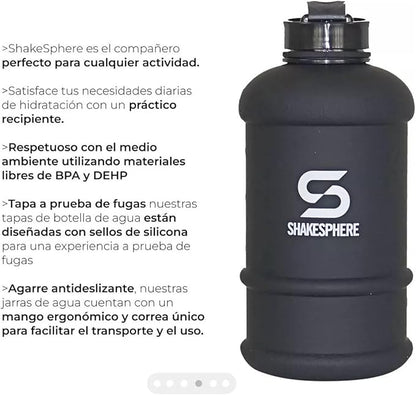 SHAKESPHERE Large Sports Water Bottle - 1.3L / 44oz - BPA-Free, Durable Hydration Jug, Black - Ideal for Fitness, Outdoor Activities, Biking, Camping & Kids (Matte Black w/White Logo)