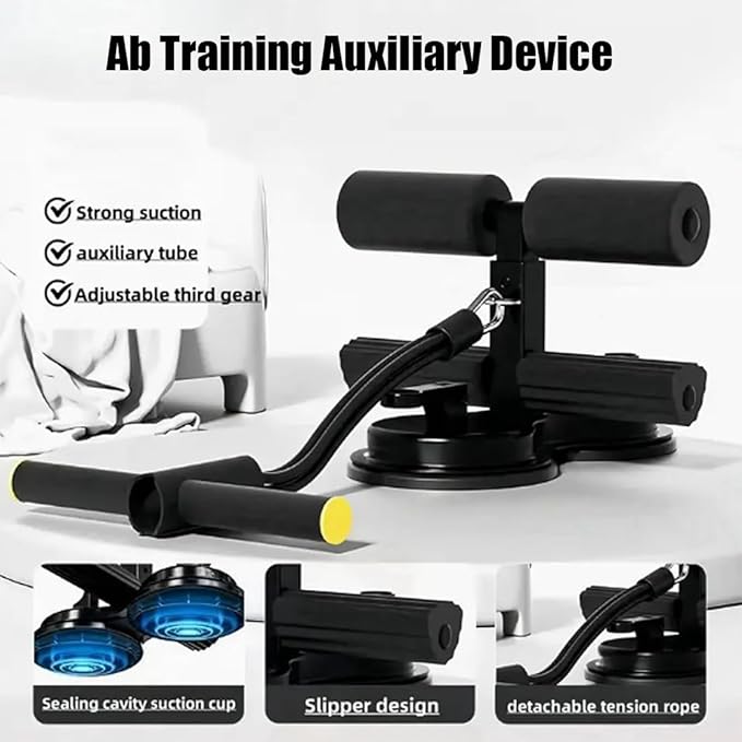 Ab Training Auxiliary Device, Portable Sit Up Exercise Equipment with 2 Strong Suction Cups and Adjustable Foot Holder, Sit Up Bar Foot Holder for Home & Gym, Sit-Ups & Core Exercises