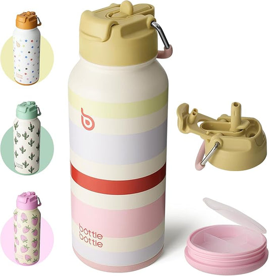 BOTTLE BOTTLE 32oz Insulated Water Bottle Stainless Steel Sport Water Bottle with Straw Dual-use Lid Design for Gym with Pill Box