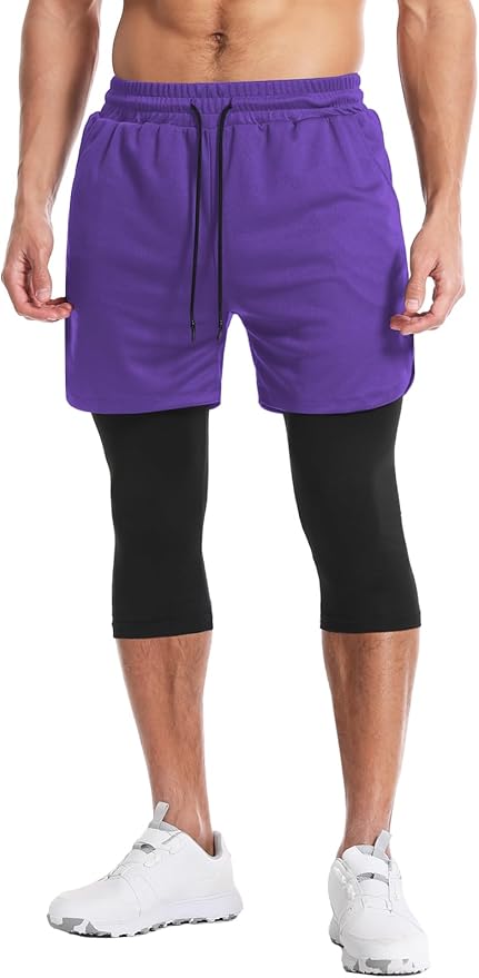 Aolesy Men's 2 in 1 Running Pants, Gym Workout Compression Pants for Men Training Athletic