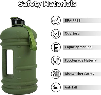 TOOFEEL 1 Gallon Water Bottle,Leakproof,Bpa Free,Dishwasher Safe,128 oz Large Water Jug wiht Handle,Travel & Camping & Sports & Gym Water Bottle For Men and Women - Olive Bottle