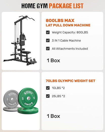 LS01 LAT Pulldown Machine, LAT Row Cable Machine with AB Crunch, LAT Tower with Cable Row Attachments, 3 in 1 Pulley Stations for Home Gym