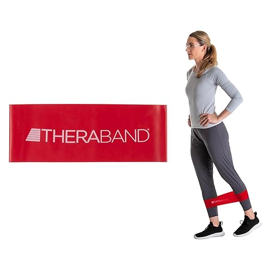 THERABAND Resistance Band Loops, 8" Red, Medium Resistance, Latex Color-Coded 3" Wide Exercise Band Loop for Home Workouts, Pilates, Strength Training, Physical Therapy, for Women and Men
