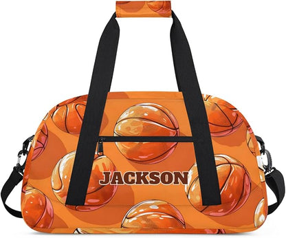Personalized Kids Basketball Gym Sport Bags with Custom Name Boys Sport Training Travel Bags for Overnight Weekender, Orange