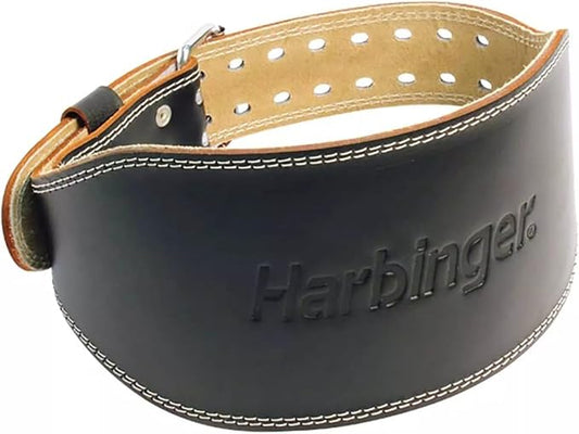 Harbinger Padded Leather Contoured Weightlifting Belt - 4" or 6” Width - Interior Suede Lining & Foam Cushioning - Heavy-Duty Dual Prong Steel Roller Buckle - for Lifting Support