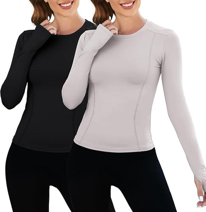 Loovoo Women Workout Shirts 1/2/3 Pack Athletic Compression Tee Dry Fit Yoga Gym Basic Tops