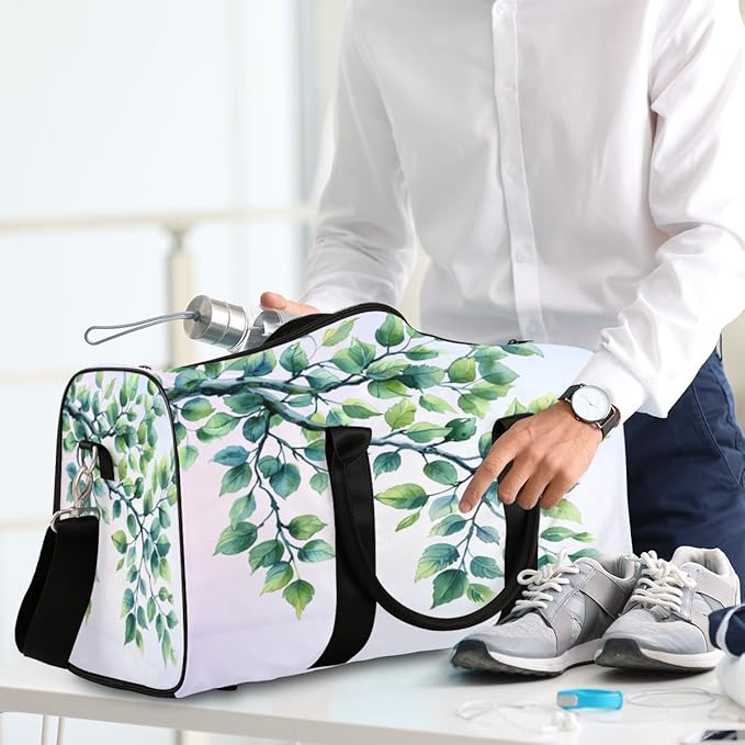 Travel Duffel Bag Flowers Leaves Butterfly Sport Tote Gym Bag Waterproof Foldable Carryon Weekend Overnight Training Handbag Sports Duffle Bags for Women Men Boys Girls