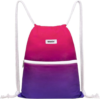 WANDF Drawstring Backpack String Bag Sackpack Cinch Water Resistant Nylon for Gym Shopping Sport Yoga (Red)