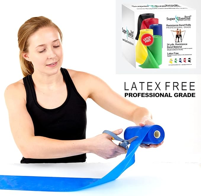 Resistance Band for Working Out | Super Exercise Bands 8,16,24 Yard Bulk Rolls |10 Strengths in Light Medium and Heavy Resistance Bands | Latex Free Workout Bands Including App and e-Book