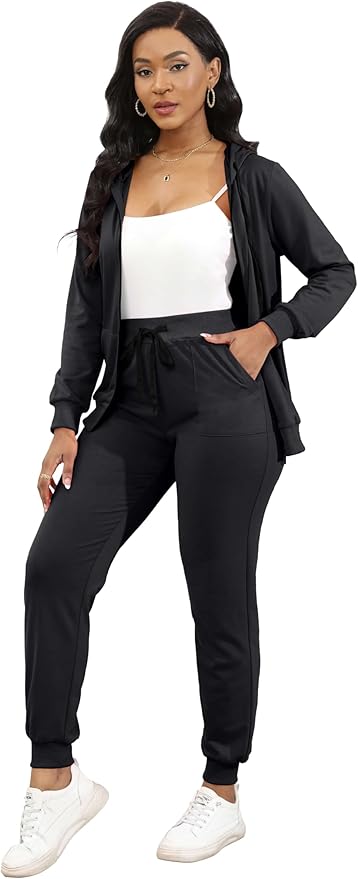 CLOCOR Track Suits for Women Set - Casual 2 Piece Outfits Sweatsuit Pocket Hoodies Long Sleeve with Patchwork Pants Set