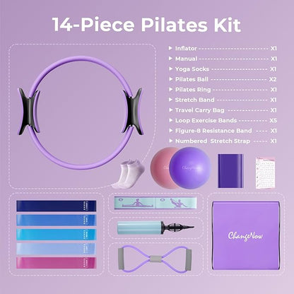 Targeted Training Pilates Kit,Upgraded Pilates Equipment for Women with 14'' Magic Circle, Figure 8 Bands, Pilates Ball & Bands to Firm Core, Thighs, Glutes & Arms at Home - Workout Guide Included