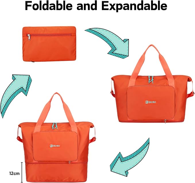 Expandable Travel Duffle Bag for Women Men, Lightweight Foldable Travel Tote Bags Gym Bag, Large Waterproof Carry On Weekender Overnight Bag with Wet Pocket for Workout, Fitness, Shopping Peacock Blue