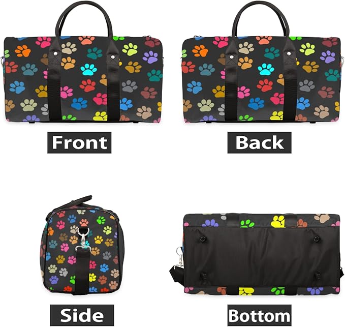 Travel Duffel Bag Cat Dog Paw Print Sport Tote Gym Bag Waterproof Foldable Carryon Weekend Overnight Training Handbag Sports Duffle Bags for Women Men Boys Girls