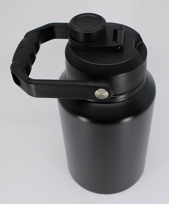 64 Ounce Half Gallon Insulated Water Bottle, Large Capacity Vacuum Flask with Handgrip (Black)
