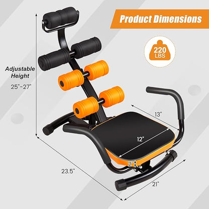 GYMAX Ab Machine, Adjustable Sit Up Exercise Equipment with Foam Roller & Handle, Multifunctional Workout Ab Trainer for Home Gym, Core Muscle Exercise Bench Press for Men Women