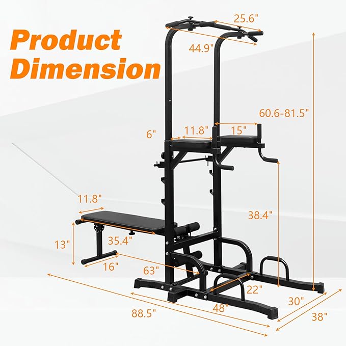 Power Tower Pull Up Dip Station Assistive Trainer Multi-Function Home Gym Strength Training Fitness Equipment 440 LBS
