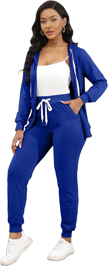 CLOCOR Track Suits for Women Set - Casual 2 Piece Outfits Sweatsuit Pocket Hoodies Long Sleeve with Patchwork Pants Set