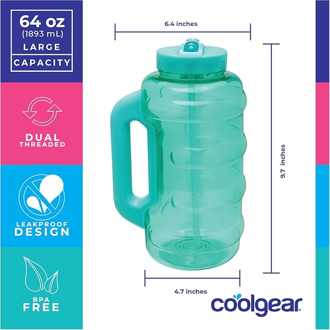 COOL GEAR 3-Pack BEAST 64 oz Jug with Handle | Large Capacity Water bottle for Athletes, Fitness, Gym, & Outdoor Sports | Wide mouth, Leak proof - Blueberry Pack