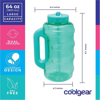 COOL GEAR 3-Pack BEAST 64 oz Jug with Handle | Large Capacity Water bottle for Athletes, Fitness, Gym, & Outdoor Sports | Wide mouth, Leak proof - Blueberry Pack