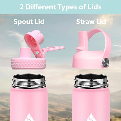SENDESTAR Stainless Steel Water Bottle, Wide Mouth Water Bottle 32 oz with Straw Lid, Spout Lid, Double Wall Vacuum Insulated Leak Proof, Keeps Liquids Hot or Cold (Peach)