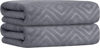 JML Large Microfiber Bath Towels Set of 2, 30" x 60", Oversized, Soft, Super Absorbent,Fast Drying, Perfect for Shower, Sauna,Gym, Sports,Travel, Fitness, Yoga - Grey Diamond Pattern