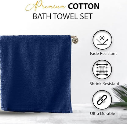 100% Cotton Bath Towels, Navy 24x48 Pack of 6 Towels, Quick Dry, Highly Absorbent, Soft Feel Towel, Gym, Spa, Bathroom, Shower, Pool, Luxury Soft Towels (24x48-6 Pack, Navy)
