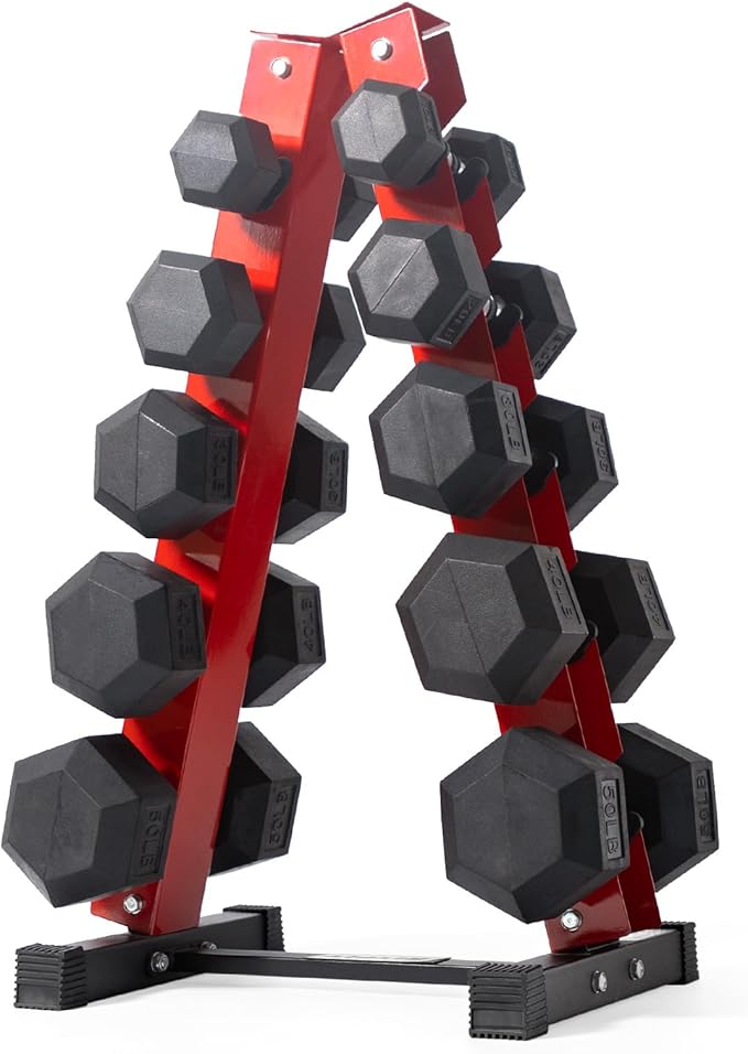 RitFit Rubber Coated Hex Dumbbell Set with Rack, 5-780LB for Home Gym Strength Training, Anti-Slip Knurled Handle, Hexagon Anti-Roll, Heavy-Duty Storage Rack