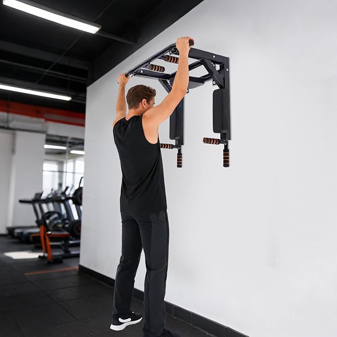 Wall Mounted Pull Up Bar, Multifunctional Dip Station for Indoor, Strength Training Pull-Up Bars Training Equipment Fitness Dip Stand for Home Gym Workout, 440lbs Capacity