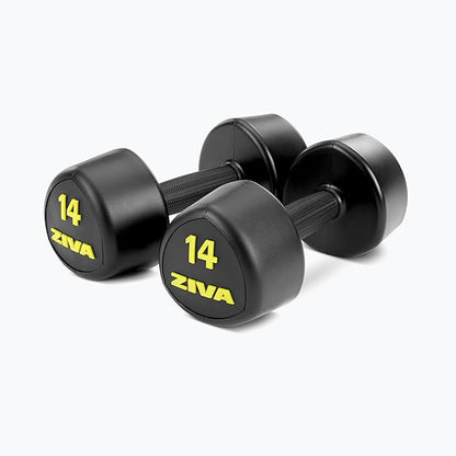 ZIVA RPU Tribell Dumbbell Pair – Premium Urethane-Coated Hand Weights with Ergonomic textured Grip & Steel Core – 2–20 lb Sets in Multiple Colors for Strength Training