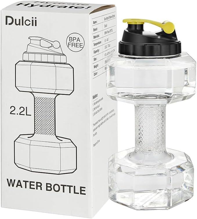 2.2L / 75Oz Dumbbell Shape Water Bottle, PETG Eco-friendly Sports Fitness Exercise Water Jug for Gym, Yoga, Running, Outdoors, Cycling, and Camping