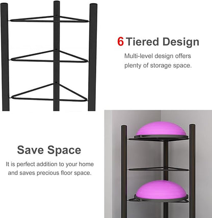 Ball Storage Organizer Rack Yoga Mat Holder Freestanding Half Yoga Balls Rack, Indoor Gyms Studio Fitness Class Steel Half Ball Balance Trainer Organizer Stand, Holds 5/6 Half Exercise Ball