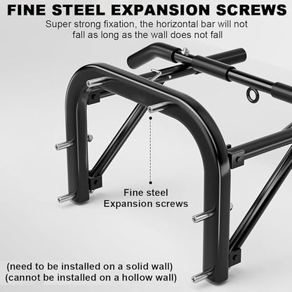 Pull up bar wall mounted Heavy Duty Steel Chin Up Bar for Home Gym Doorway Wall Installation Multi-Function Upper Body Workout Bar for Pull-Ups Chins Ups Push-Ups Strength Training Fitness Equipment for Men Women