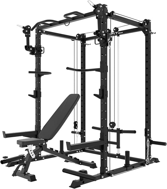 Eonfit E2 Power Cage，1500LB Squat Rack with Cable Crossover System.Multi-Function Power Rack for Home Gum.All-in-One Squat Rack with More Training Attachments