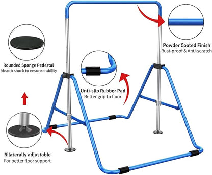 Tepemccu Expandable Gymnastics Bars, Adjustable Height Gymnastic Horizontal Bars, Children Folding Training Bar for Kids
