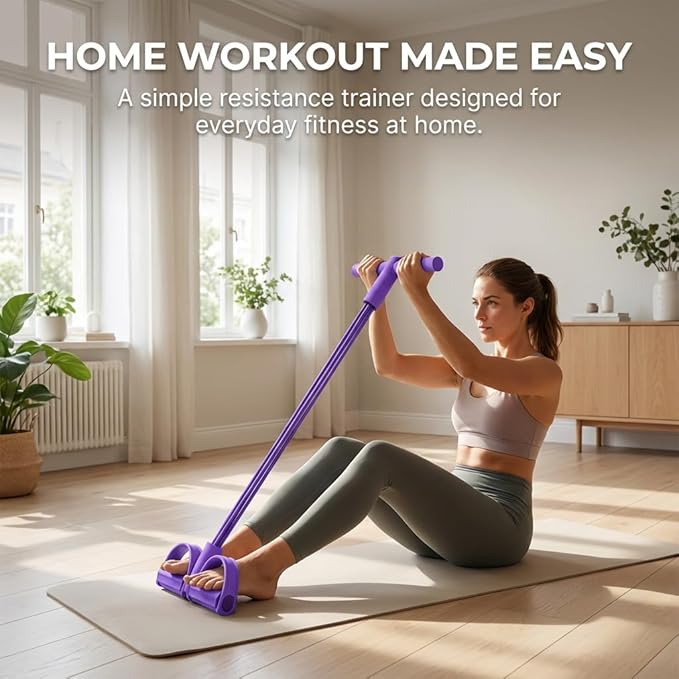 6-Tube Pedal Resistance Band with Handle, Sit up Pull Rope Trainer for Core Strength, Multifunction Portable Home Gym Workout Equipment, Abs Waist Leg Arm Training Fitness Tool