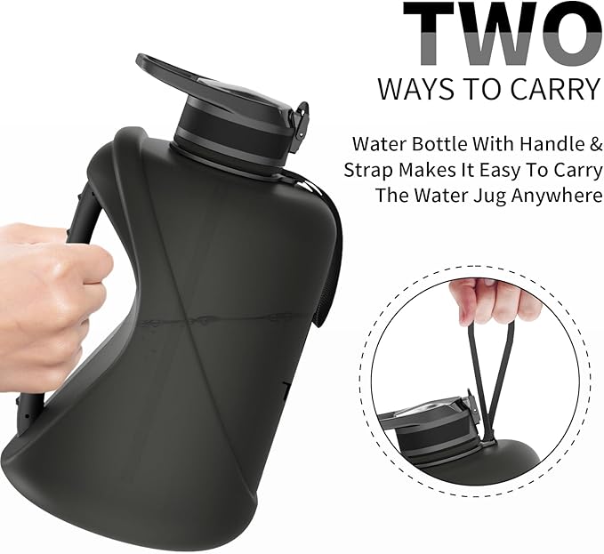 TOOFEEL 1 gallon water bottle - 128 oz water bottle with Straw & Chug Lid - BPA Free Big Water Bottle with Handle - Gym Water Bottle - Black