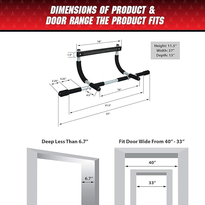 Upgrade Pull Up Bar for Doorway - Max Capacity 330 lbs, Portable Upper Body Workout Bar for Strength Training