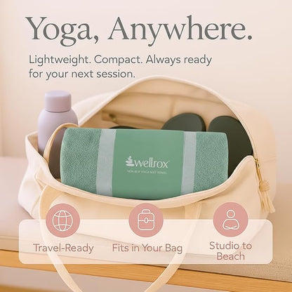Wellrox Microfiber Yoga Mat Towel with Grip – Ultra Absorbent, Super Soft, and Quick Dry Hot Yoga Towel Non Slip for Pilates, Bikram, and Fitness Workouts (74” x 26”, Green)