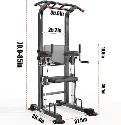 Dland Power Tower Dip Station Pull Up Bar Exercise Tower, Multifunctional Adjustable Height Training Equipment for Home Gym, Free Standing Assisted Fitness Workout Pullup Rack Station Machine