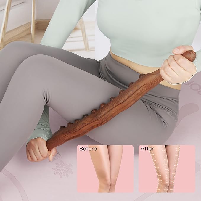 Wood Therapy Lymphatic Drainage Massage Roller Stick Tools, Myofascial Release Tool Stomach Cellulite Massager, Ease Neck Back Waist and Leg Pain Handheld Self Body Sculpting Massage Tool (20 Beads)
