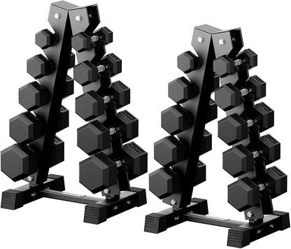 RitFit 250LB/300LB/350LB/550LB/650LB Rubber Hex Dumbbell Sets with Weights Rack, Multiple Color Choices Available, Great Gym Equipment for Home, Strength Training, Workouts